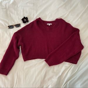 cropped off-shoulder baggy red sweater
